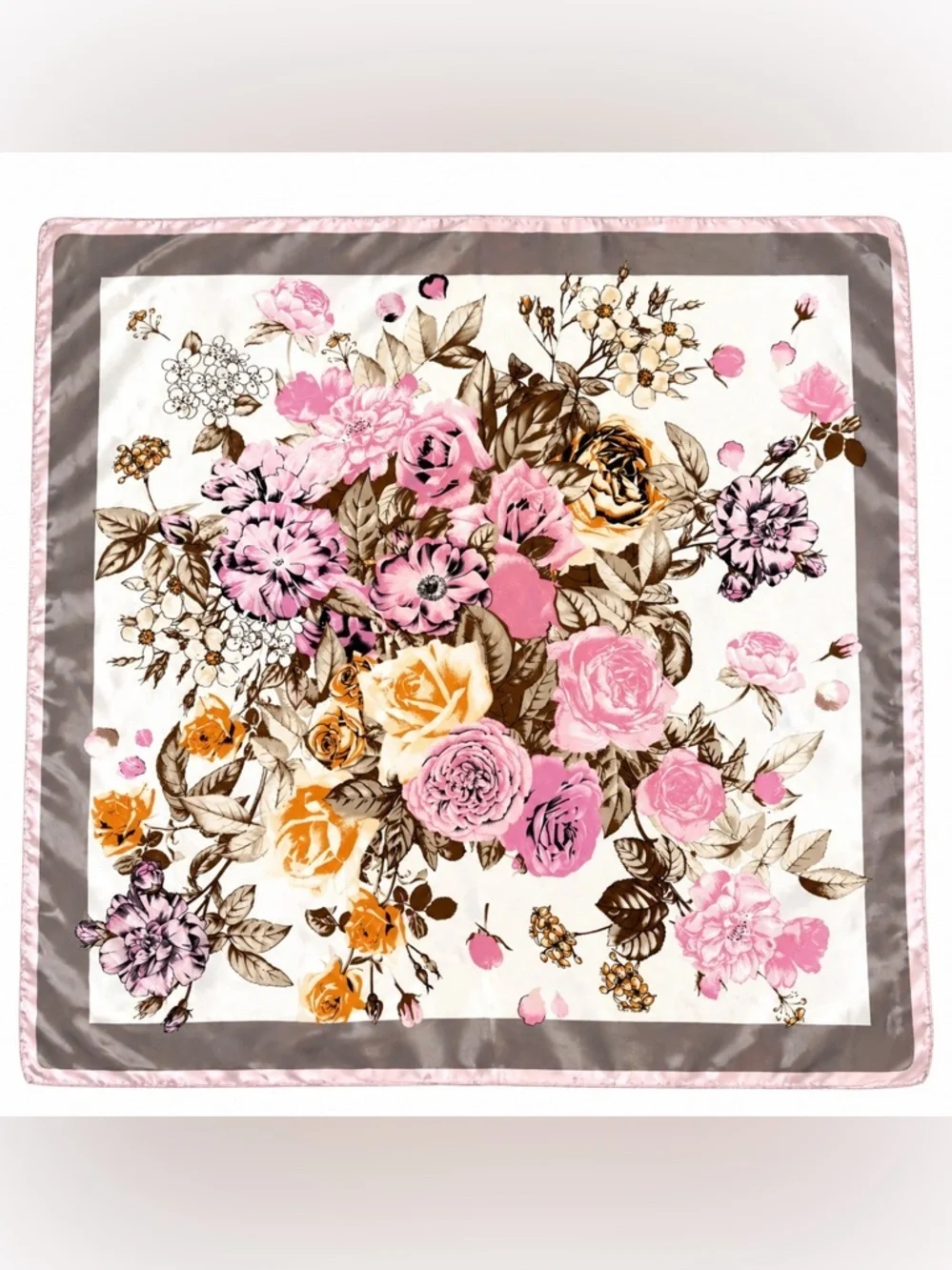 MOSI Square Scarf Floral Tie Satin Silk Touch Retro Romance Timeless 35”Square